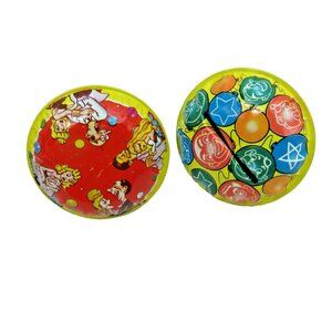Tin Litho Noisemakers Lot of 2 Rattles Rattlers Clowns Baloons Funny Vintage
